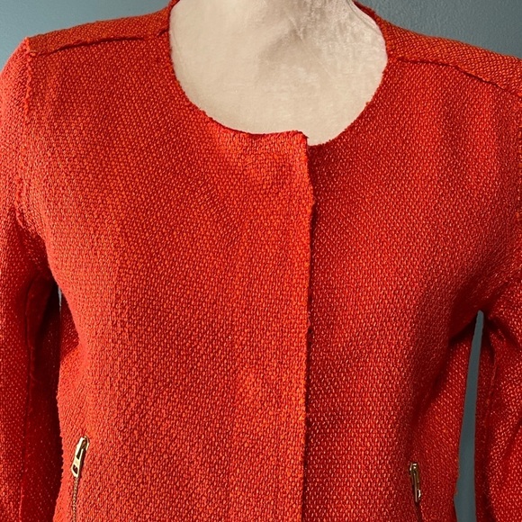 Club Monaco Tweed Snap Front Blazer Jacket Orange Size 6 - Picture 6 of 11